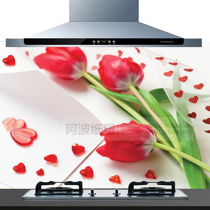 RELIZA Stiker Dapur Bunga Tulip Merah Red Flowers (75x45) Kitchen Waterproof Oilproof Tahan Air Minyak TT-009