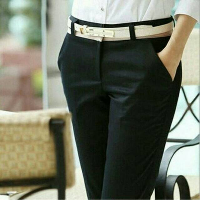 Celana Panjang Pria Wanita Unisex Chino Pants Kerja Slimfit Cowok Hitam Abu