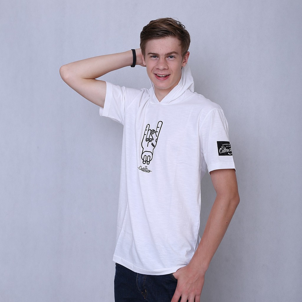 Kaos Hoodie Distro Pria Keren Lengan Pendek Putih Size S-XXL