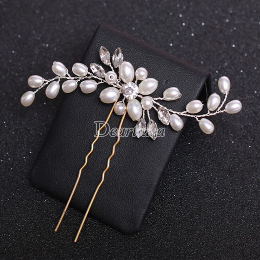 Stick Pin Rambut Pengantin Wanita Hias Mutiara Kristal Bunga Vintage