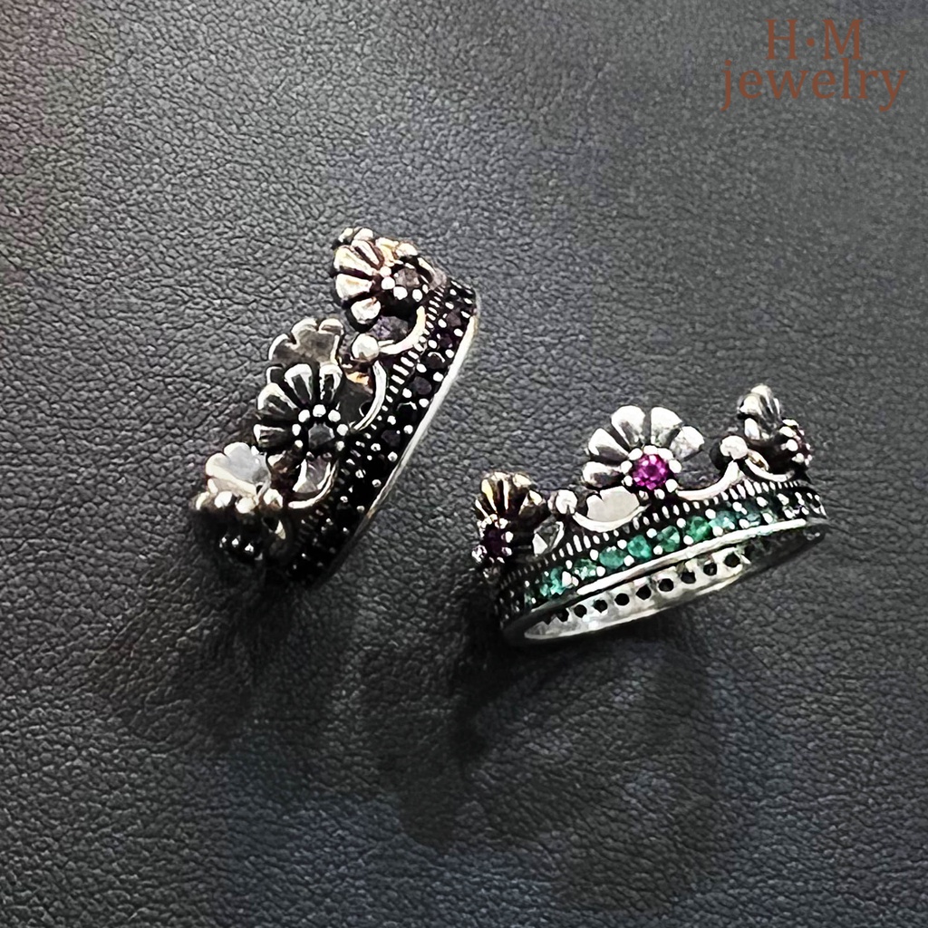 Cincin Bentuk Mahkota Bunga Unik Bahan S925 Silver Gaya Retro