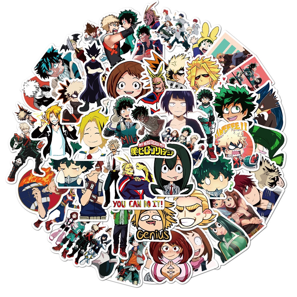 50Pcs/pack My Hero Academia Anime Stickers For Motorcycle Skateboard Laptop Luggage Car Fridge  DIY Vinyl Sticker