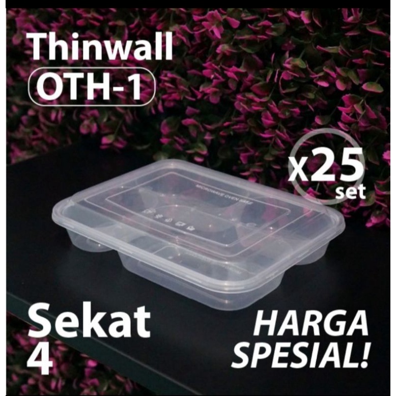 Bento Box Sekat 4/ kotak makan / thinwall containers / food box(25pcs)