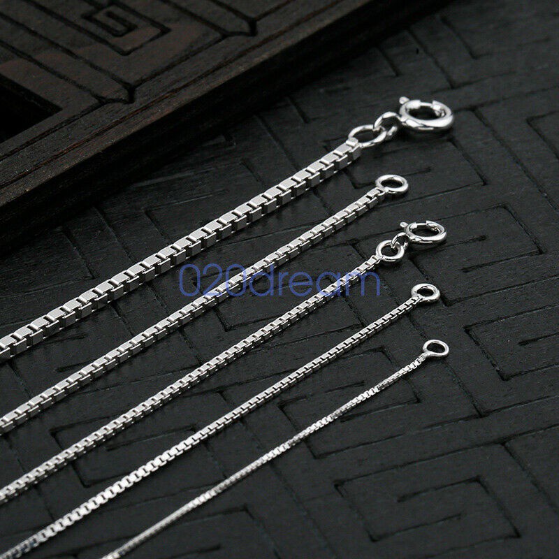 Nyata 925 rantai perak murni Kalung 0.7/0.8/1.0/1.5/2.0 Mm Kotak Rantai 14-30 Inci Unisex Dicap Italia
