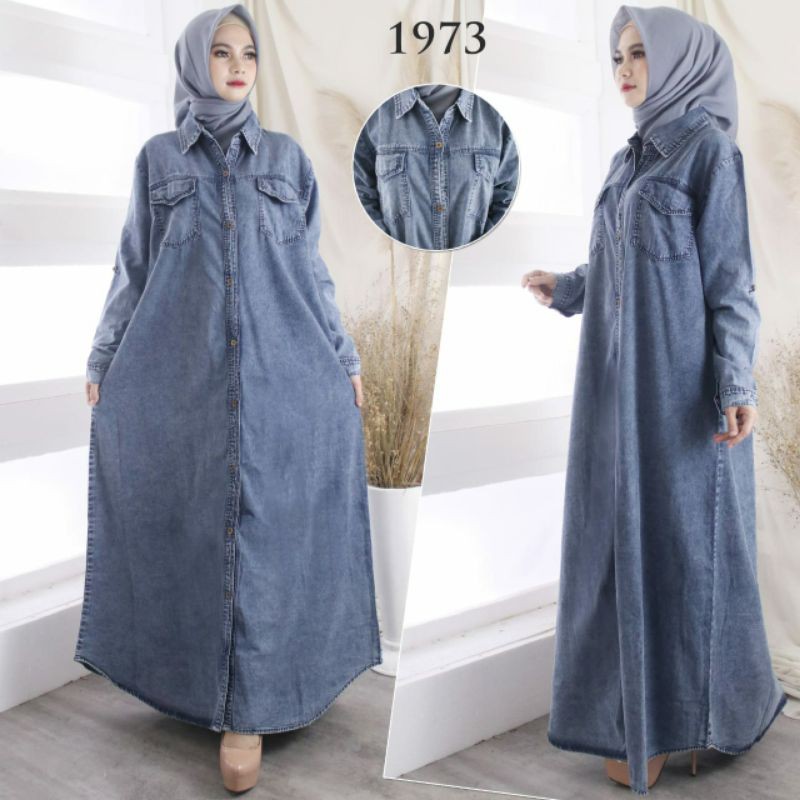 Snow Jeans Maxy, maxi dress, dress muslim, dress wanita, dress jeans  gamis xgamis jeans, gamis ootd