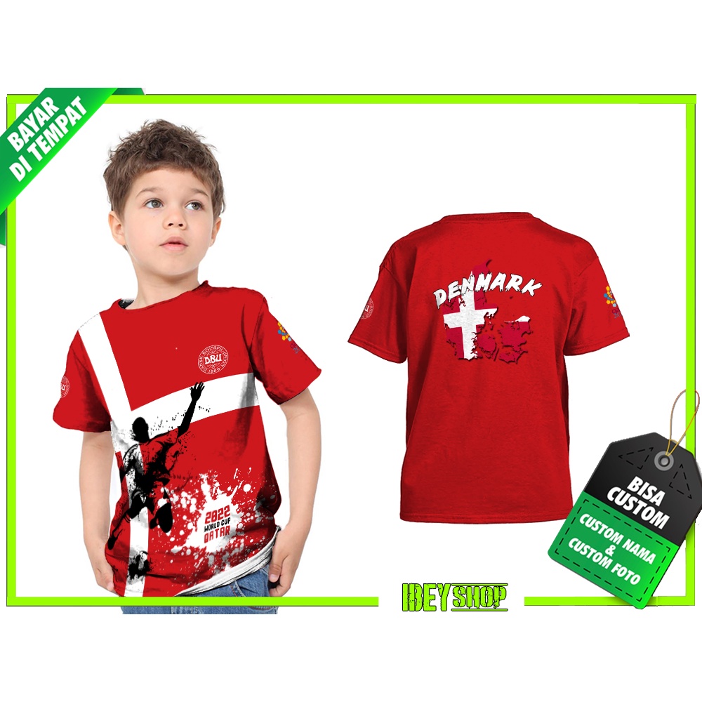 Baju Kaos Anak PIALA DUNIA 2022 Jersey DENMARK Fullprint Sublime