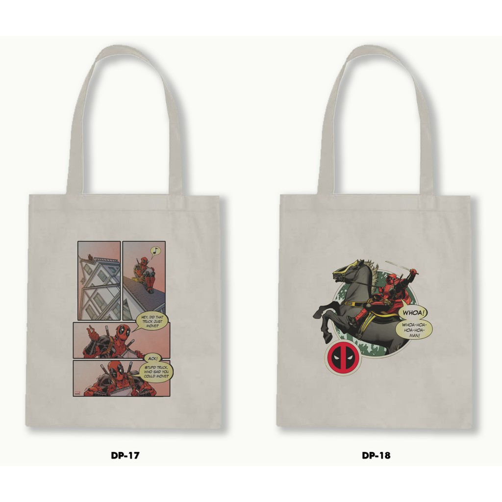Tas Tote Bag Resleting Kanvas/Blacu  - Deadpool .01
