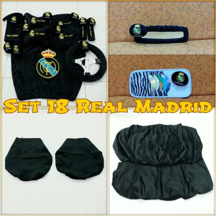 Set SARUNG bantal headrest sandaran kepala jok leher kursi mobil Real Madrid realmadrid hitam 18 C