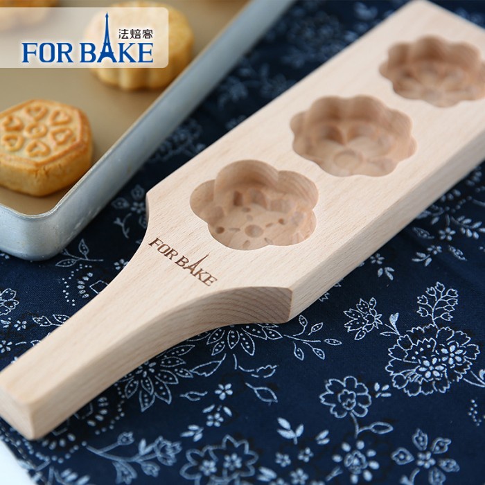 Forbake Wooden mooncake mold 3 cups / cetakan kue ang ku - kayu - FB79003 Clover