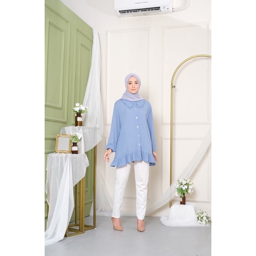 Yora blouse wanita busui korean kekinian-Yora sky blue
