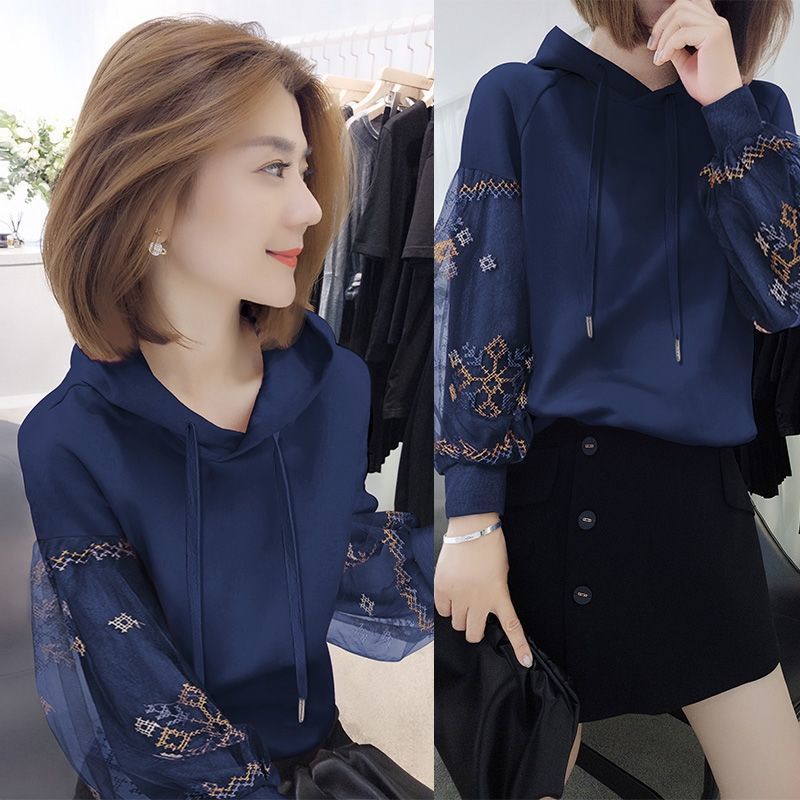 European station Lantern Sleeve printed Hoodie women's 2021 spring new European Korean loose fashion