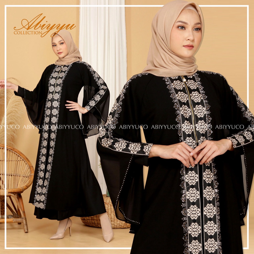 Abiyyuco TA9009 | Gamis Abaya Turkey Busui Turki Hitam dan Warna Warni Turkiy Jersey Mix Ceruty Terbaru Mewah