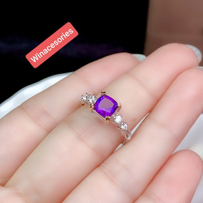 Cincin Silver berlian mata satu, batu ruby