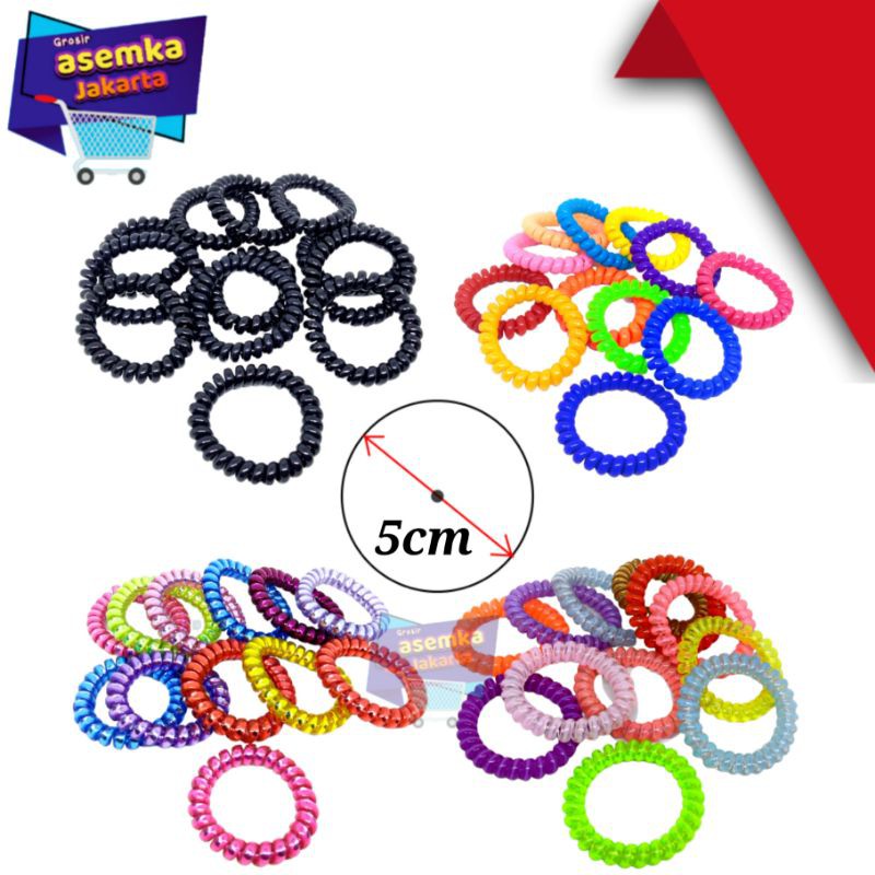 Ikat Rambut Spiral 12pcs Kunciran 5cm Kuncir Kabel telepon Grosir