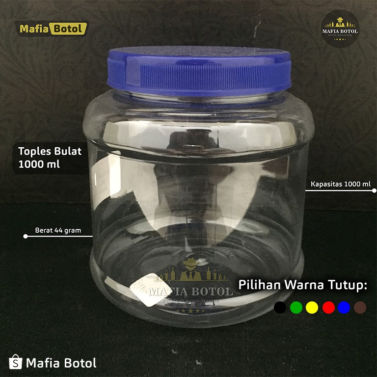 Botol Toples kopi fox jar Plastik bulat 1000 ml 1 liter kue kopi bubuk