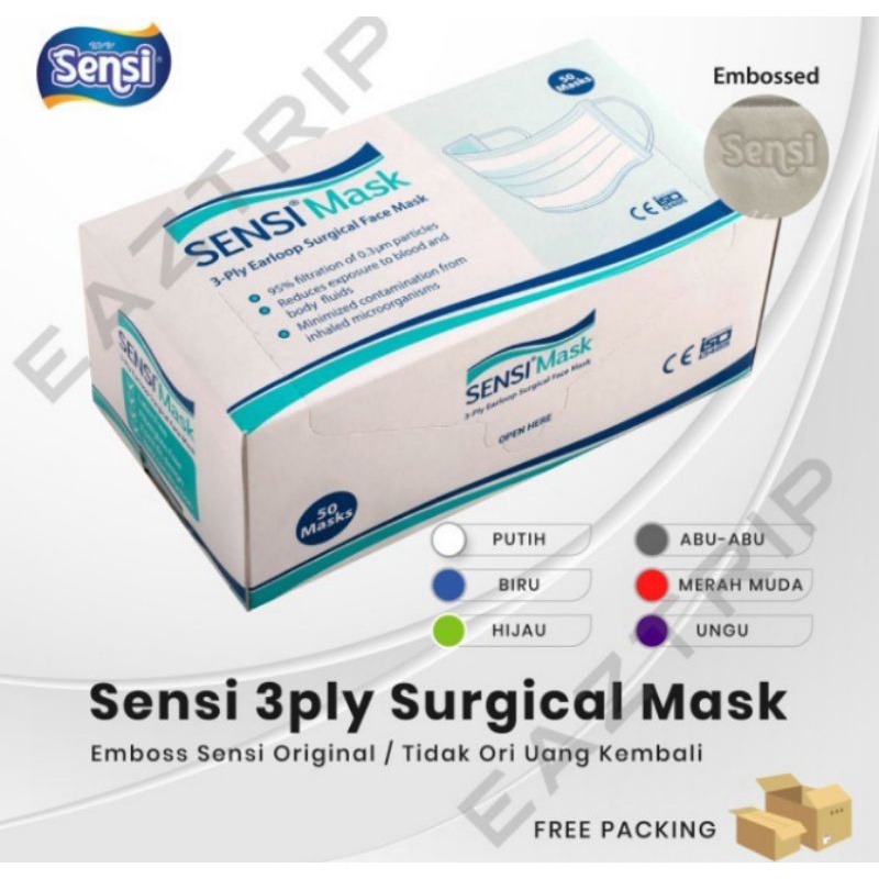 Masker Sensi Medis ORIGINAL MURAH / Sensi 3 ply mask 50 Pcs - Putih