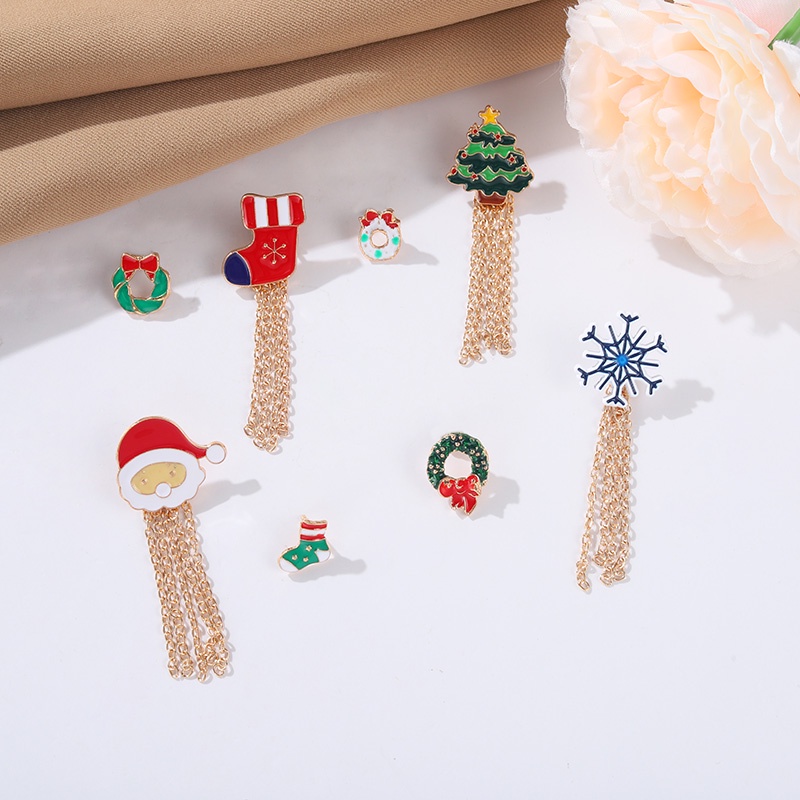 Pin Enamel Rumbai Natal Pin Enamel Lucu Santa Snowman Rumbai Rantai Bros Kerah Lapel Pin Hadiah Perhiasan Natal Untuk Teman