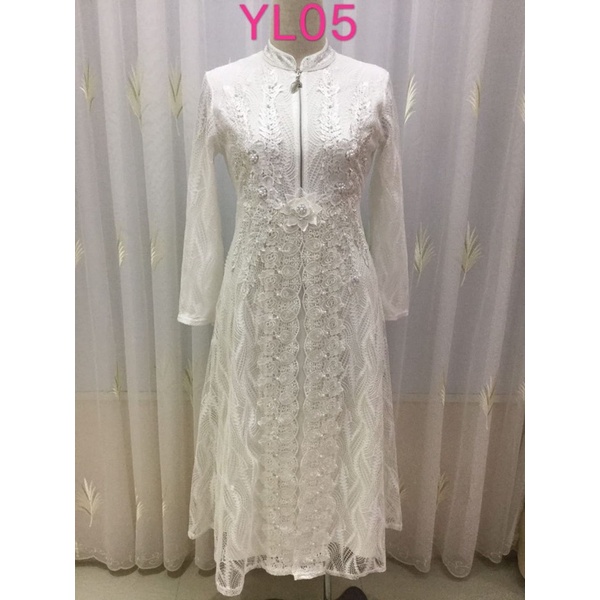 gamis full brokat putih yl05