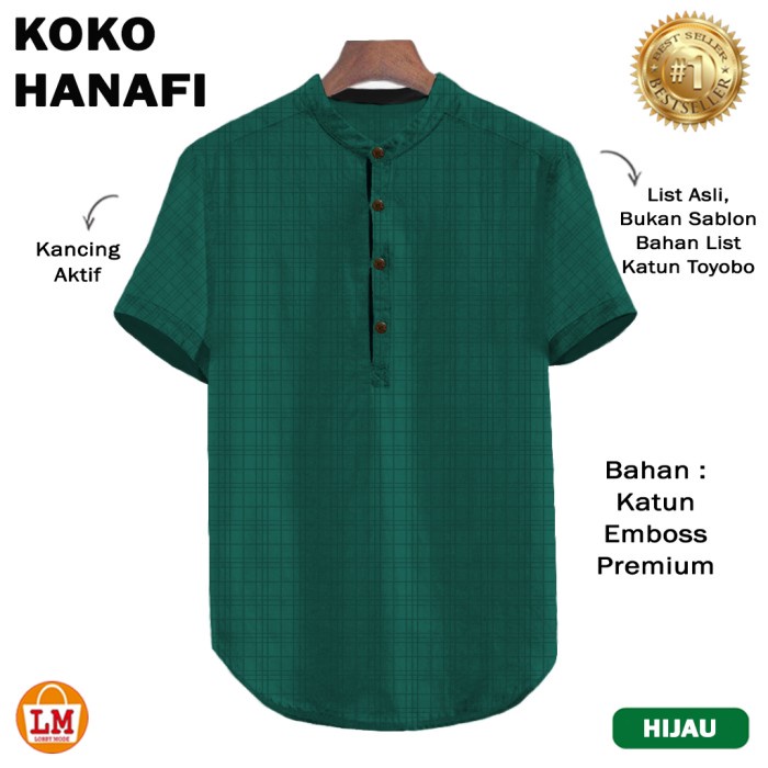 LM 26432 Baju Koko Pria Terbaru Koko Muslim HANAFI JUMBO Terlaris - Hijau, M