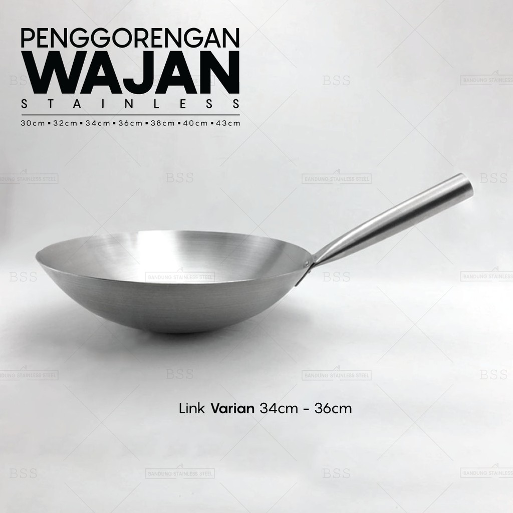 Wajan Penggorengan 34cm 36cm Stainless Steel Tebal Wok Kuali Goreng