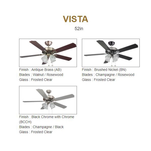 MT EDMA 52IN Vista Kipas Angin Plafon [Ceiling Fan] Dengan Lampu Hias Dekoratif