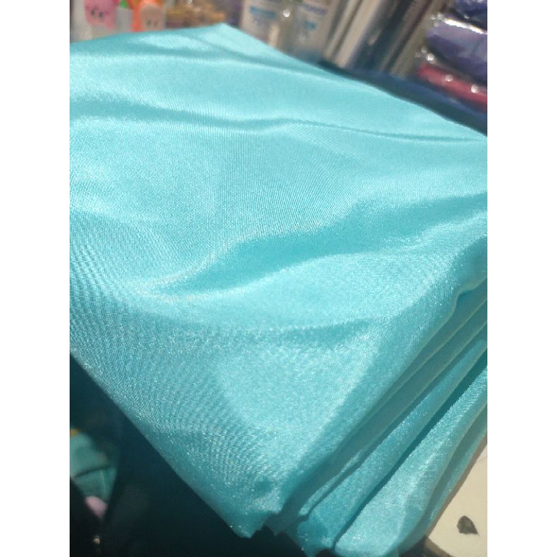 bahan kain saten peles satin biru muda mint yard gulungan dekorasi dekor furing polos murah