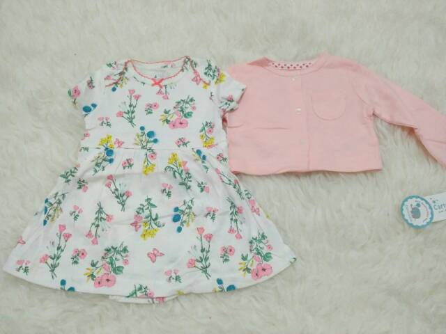 Set Cardigan Bayi/ dress romper catell love/ baju bayi dress cardigan