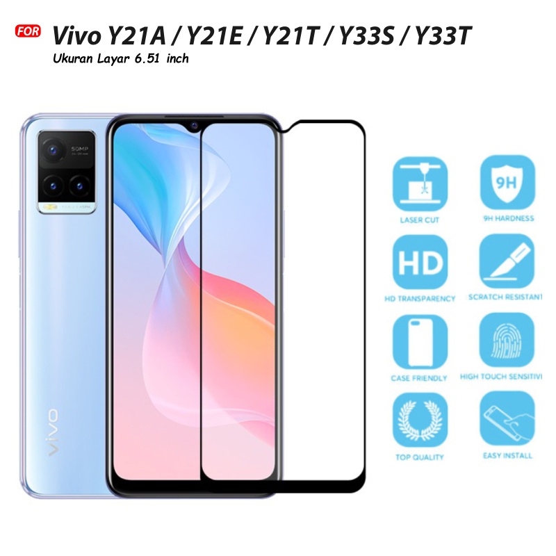 Tempered Glass Full for Vivo Y21A / Vivo Y21E / Vivo Y21T / Vivo Y33T Tempered Glass 9D Full Layar