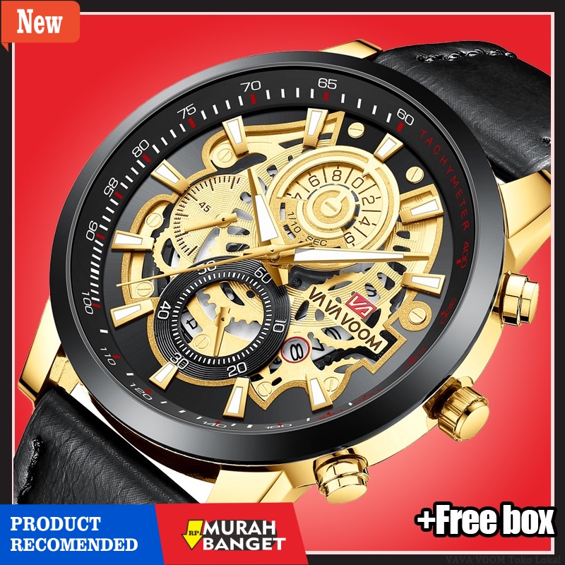 Jam pria analog terbaik- VaVa Voom 2311 Jam Tangan Pria Luxury Kulit Stainless Steel Quartz Original