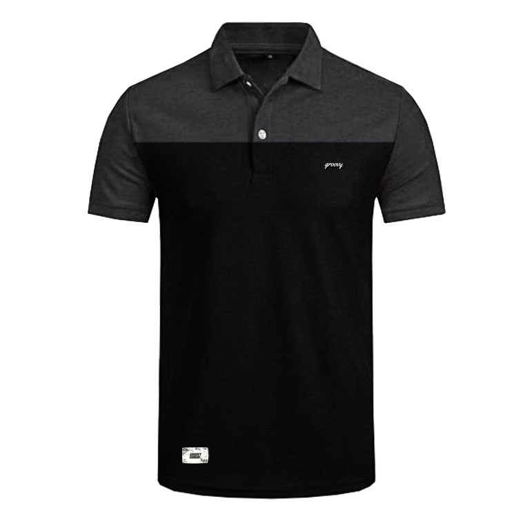 Download Polo Shirt Pria Abu Gelap Tuton Kombinasi Hitam Slimfit ...