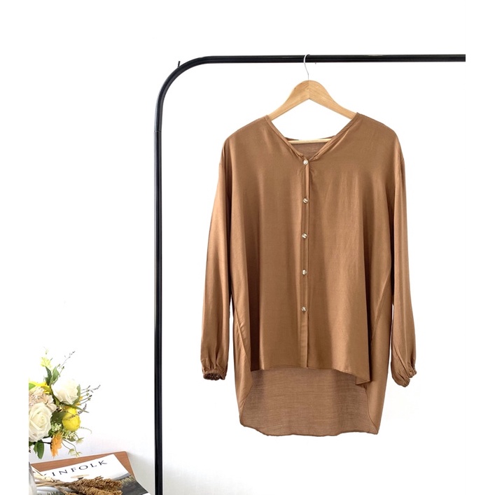 (MGA) KEMEJA POLINA OVERSIZE BLOUSE BUSUI DAILY RAYON UNIQLO-B POLINA MOCCA