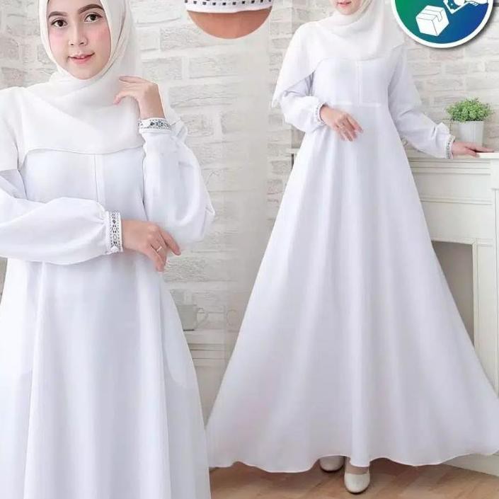 (★VV552N✚) Gamis Putih Nabilla Maxy Gamis Syar'i Gamis Wanita Terbaru 2021 Gamis Lebaran Gamis premi