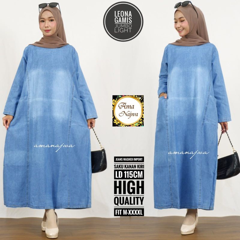 Leona Gamis Jeans Jumbo LD 115 Jeans Washed Import By Amanajwa