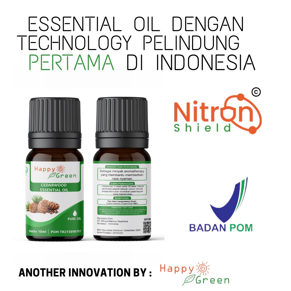 BPOM Happy Green Cedarwood Essential Oil - Minyak Atsiri Kayu Aras Cedar Wood Murni Garansi Uang Kembali