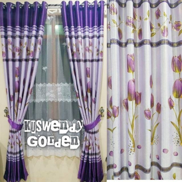 Gorden Blackout Bunga Tulip 100 x 250 cm Tinggi 2.5 meter Hordeng Jendela Pintu Tirai Minimalis