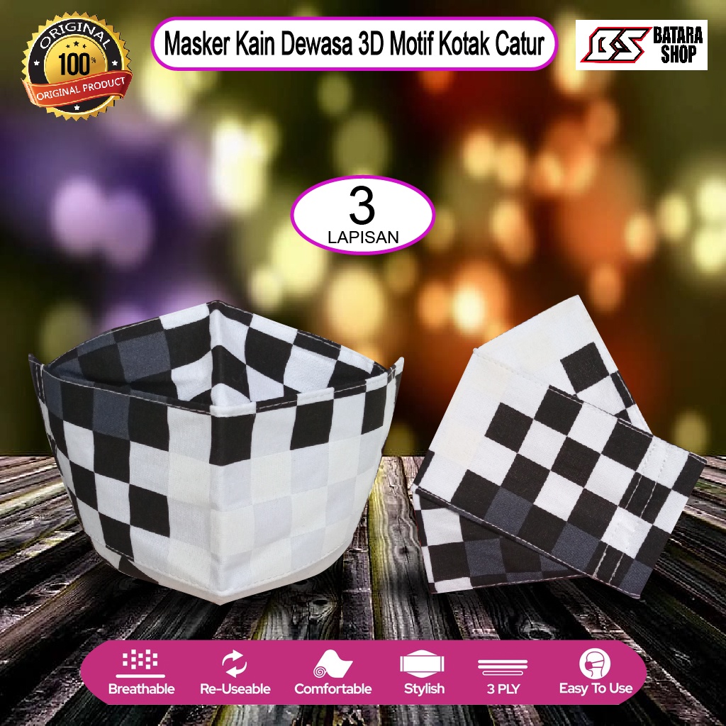 Masker Kain Dewasa 3D Motif Kotak Catur