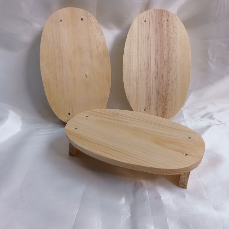 Talenan Kayu Pinus Oval Model Kaki, Ukuran 24x15 cm