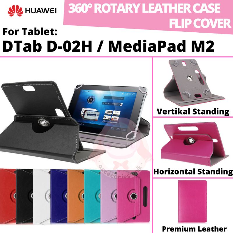 Huawei Dtab D Tab D-02H D02 Mediapad M2 Tablet Rotary Case Leather Flip Casing Book Cover Kesing