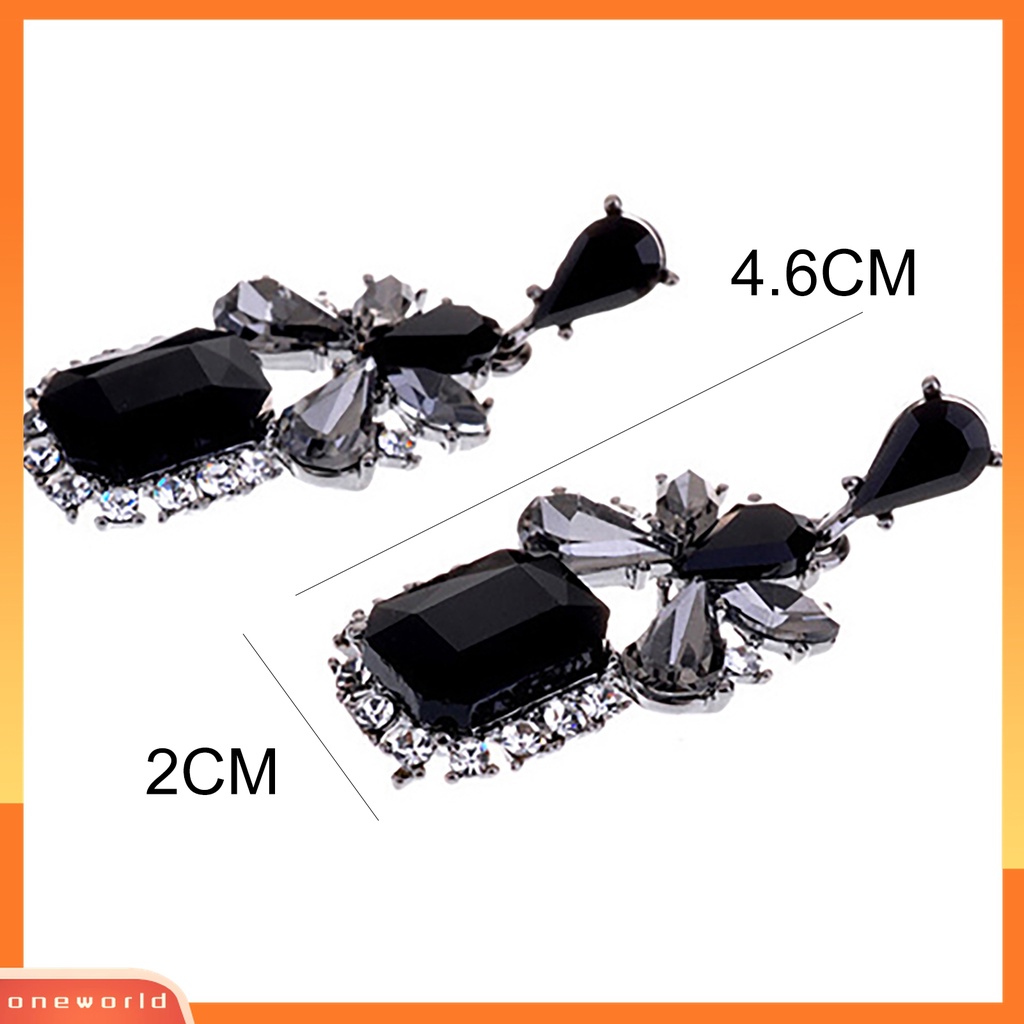 Anting Juntai Bentuk Persegi Waterdrop Cubic Zircon Warna Hitam Gaya Vintage Untuk Wanita