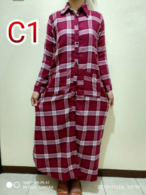 Gamis flanel/gamis kotak kotak/maxi kotak/gamis/maxi/long dress/long dress kotak