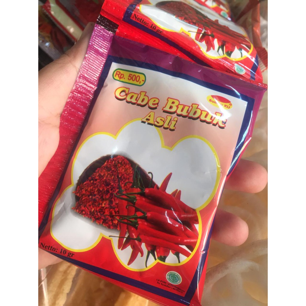 

Cabe bubuk asli bumbu ku 10gr isi 12 sachet