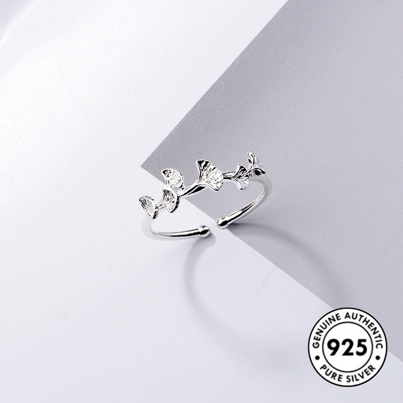 Cincin Model Terbuka Bentuk Daun Ginkgo Bahan S925 Silver Gaya Thailand