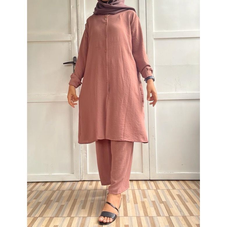 RANIA LONG TUNIK XXL | SETELAN TUNIK BAHAN KRINKLE | SETELAN WANITA KEKINIAN 2022