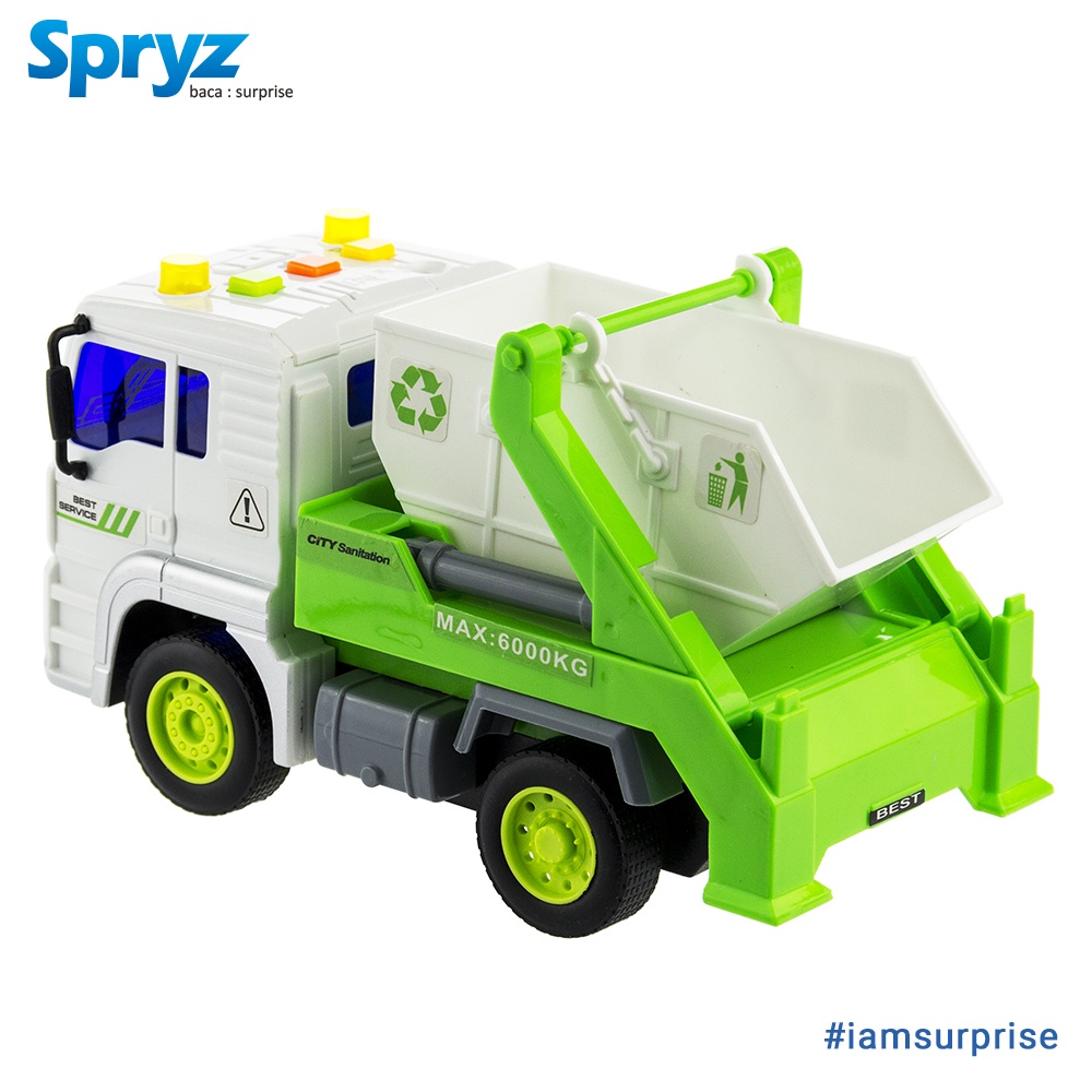 Spryz Citysquad Mainan Truk Bak Daur Ulang 1:20 dengan Mesin Friction, Lampu &amp; Suara