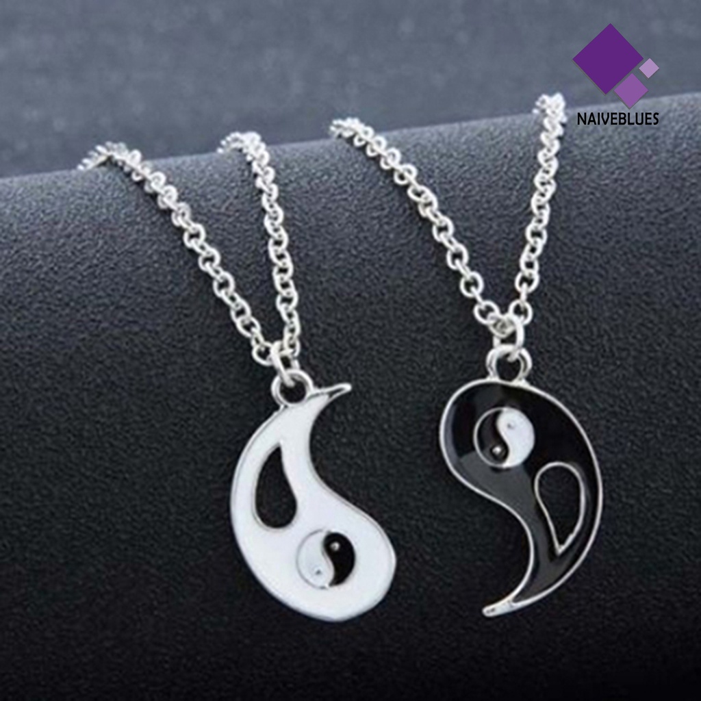 Naiveblue Kalung Rantai Liontin Yin Yang Hollow Bahan Alloy Warna Putih Untuk Pasangan / Pria / Wanita