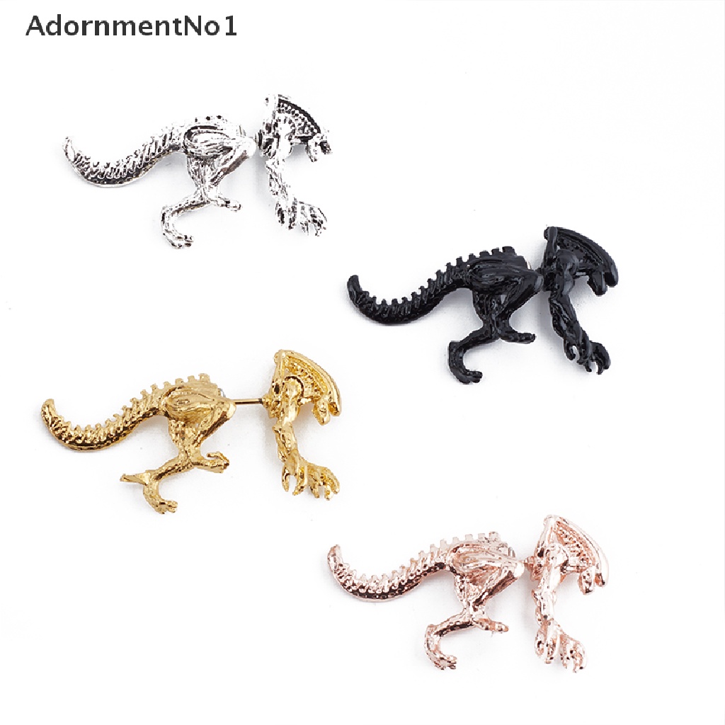 (AdornmentNo1) 2pcs / Pasang Anting Tusuk Desain Monster Alien / Dinosaurus 3D Warna Hitam Gaya Punk Untuk Wanita