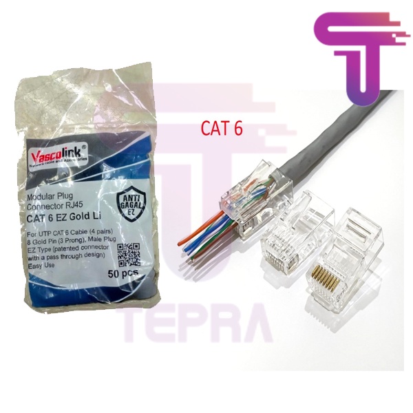 Connector Rj45 UTP Cat6 VASCOLINK EZ Gold isi 50 ANTI GAGAL konektor