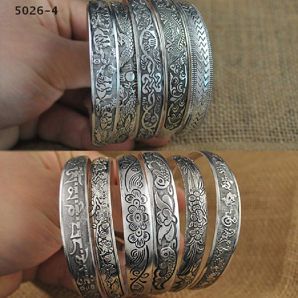 5026-4 Retro Opening  Bracelet Jewelry Vintage Tibetan Silver Totem Carved Bangle Cuff 5026-4