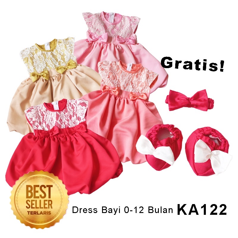 Gaun Bayi Newborn 0 6 bulan Terbaru 2022 1 Set Sepatu Bandana Dress Baby Perempuan Baru Lahir Rok Balon Baju Pesta Import Cantik Korea KA122