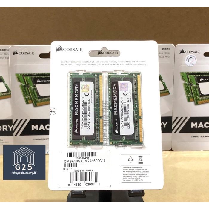Ram Kom Macbook Pro Mid 2012 Md101 Md102 Ram 1600Mhz Ddr3L 16Gb Kit Corsair